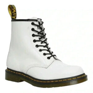 Dr Martens 1460 Smooth Leather White Lace Up Ankle Zip Combat Boots Women’s 5
